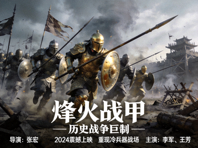 历史电影海报，古代战争与盔甲战士
